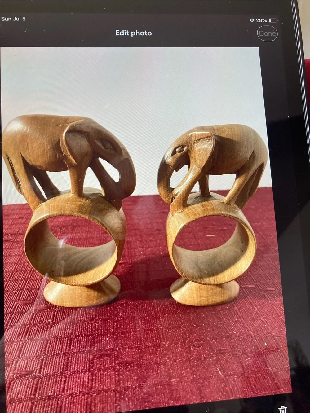 Wooden Safari Elephant Napkin Rings - Hand Carved Brown